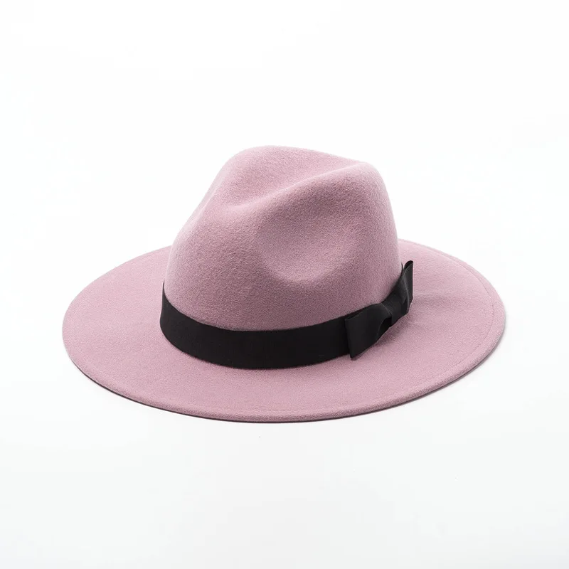 Осенне-зимняя новая шерстяная шляпа с бантом, верхняя часть купола, Женская фетровая мягкая фетровая шляпа с широкими полями, шляпа Laday Bowler Gambler