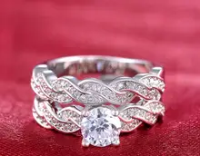 Fashion Jewelry Sliver Wedding Ring Set Women's Infinity 925 Sterling Silver Ring Set Anniversary Brilliant Round Accessory