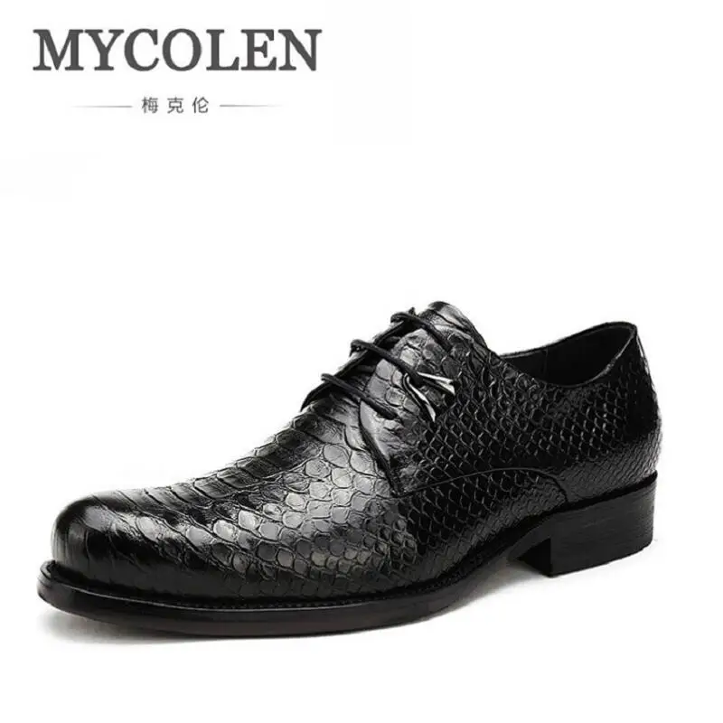 

MYCOLEN Genuine Leather Men Shoes Dress Black Brown Italian Fashion Crocodile Leather Wedding Male Shoes 2018 zapatos de hombre