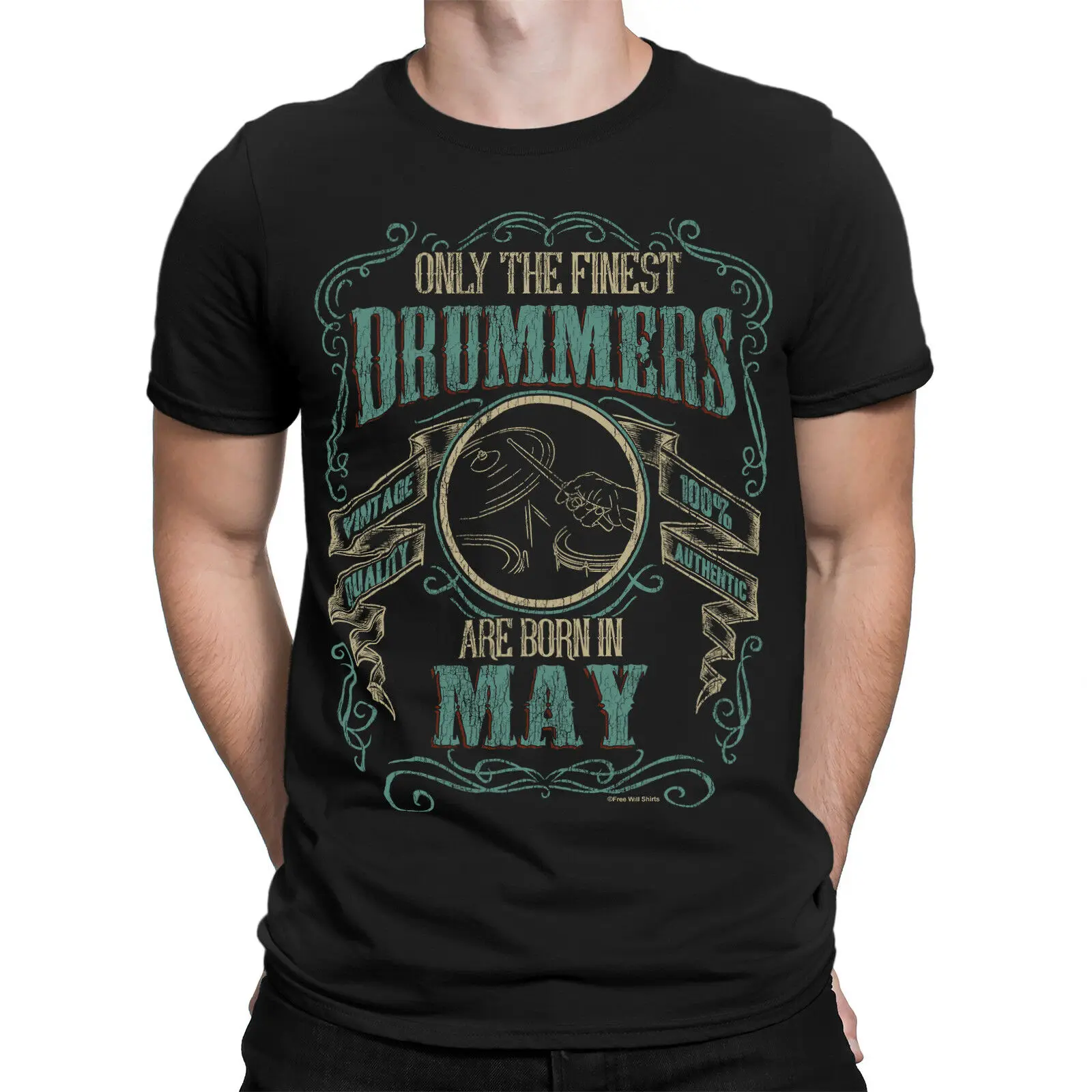 

Mens DRUMS T-Shirt Finest DRUMMERS Born MAY Music Birthday Drumming Gift