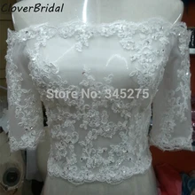 Актуальные фотографии цвета слоновой кости с открытыми плечами Короткие рукава бисером кружева плюс размер свадебное болеро женские Noiva Свадебные аксессуары