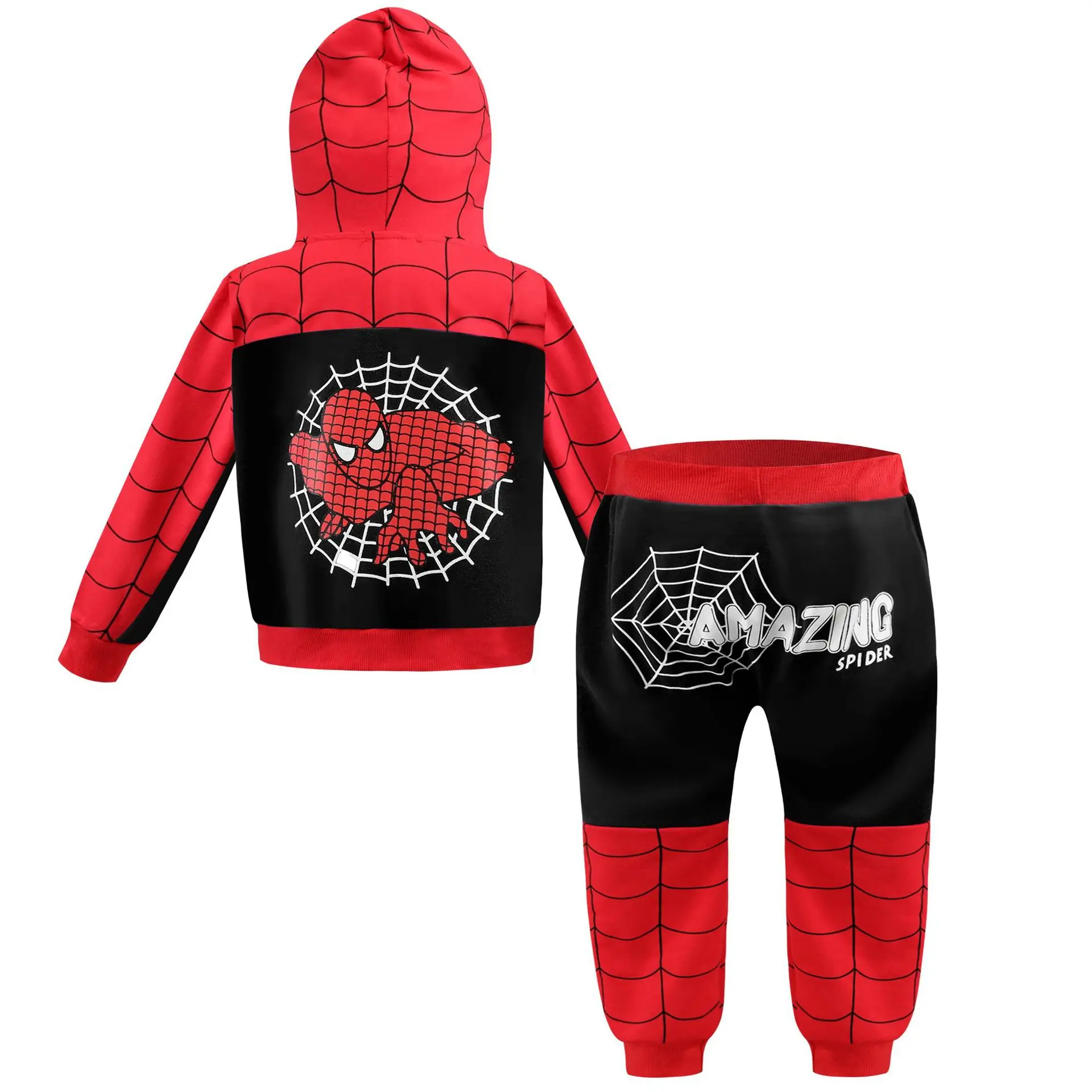 Костюмы Человека-паука для мальчиков, комплекты детской одежды, Осенний Детский костюм, 2 предмета, толстовка с капюшоном+ повседневные штаны, одежда для мальчиков, спортивная верхняя одежда