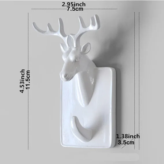Asfull цвет черный/белый/золото голова животного крюк Смола ремесло ключ Кепка одежда коготь 3D Наклейка на стену с изображением животных декоративный крючок вешалка для украшения - Цвет: White deer