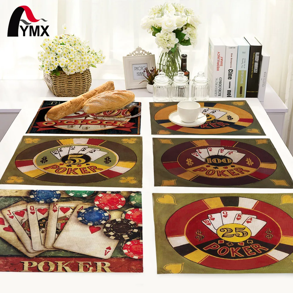 

Retro Poker Beer Pattern Table Mat Polyester Dinner Table Napkin For Wedding Tea Coffee Towel Home Textile Kitchen Decoration