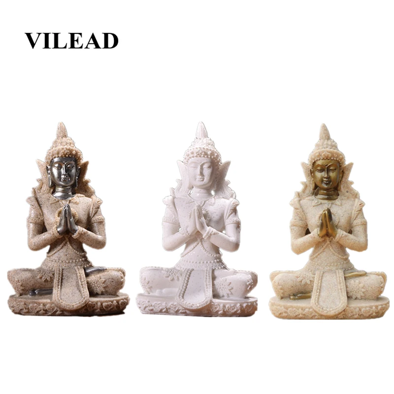 

VILEAD 4.3" Nature Sandstone Thailand Buddha Statuettes Meditation Figurine Fengshui Sculpture Miniatures Vintage Home Decor