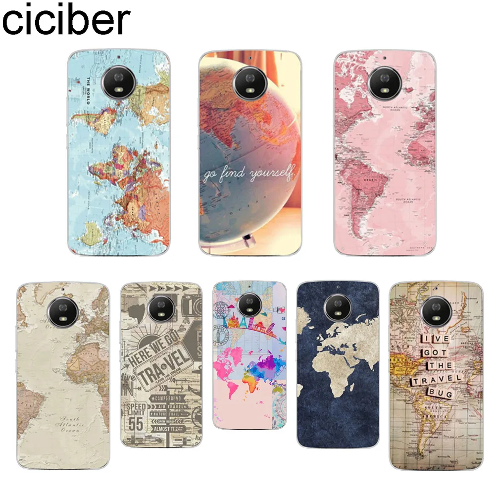 

ciciber World Map Travel For Motorola Moto C Z2 Z3 ONE G5 G4 G5S G6 P30 E3 E4 E5 Plus Play Power X4 M Soft Clear TPU Phone Cases