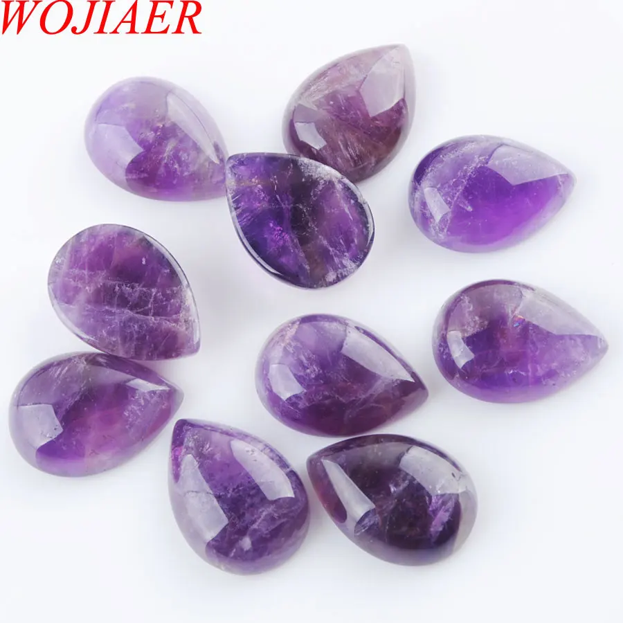 

WOJIAER Natural Amethysts Gem Stones Teardrop Cabochon CAB No Drilled Hole 13x18x6MM Jewelry Making 10PCS PU3216