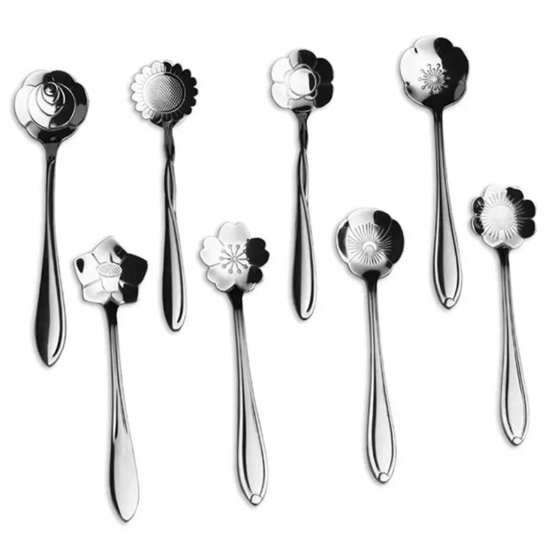 

Stainless Steel Tea Spoons Stirring Sugar Spoon Flower Coffee Spoons for Drinking Bar Decorative Tableware Kitchen Gadget