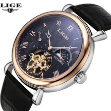 Mens watches Automatic mechanical watch tourbillon clock leather Casual business wristwatch relojes hombre top brand LIGE luxury