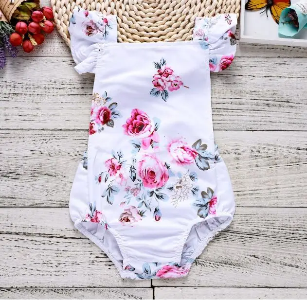 Одежда для новорожденных девочек боди короткий рукав цветок милый Детские комбинезоны пляжный костюм для маленьких девочек