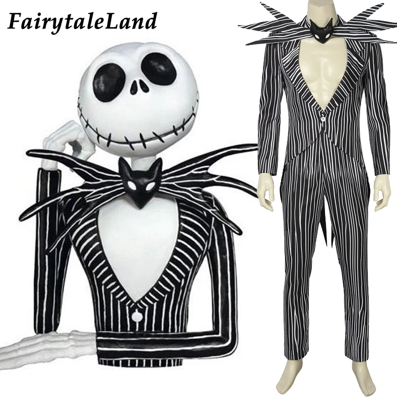 

The Nightmare Before Christmas Jack Skellington Cosplay Costume Carnival Halloween Costume Fancy Black Stripe Suit Custom Made