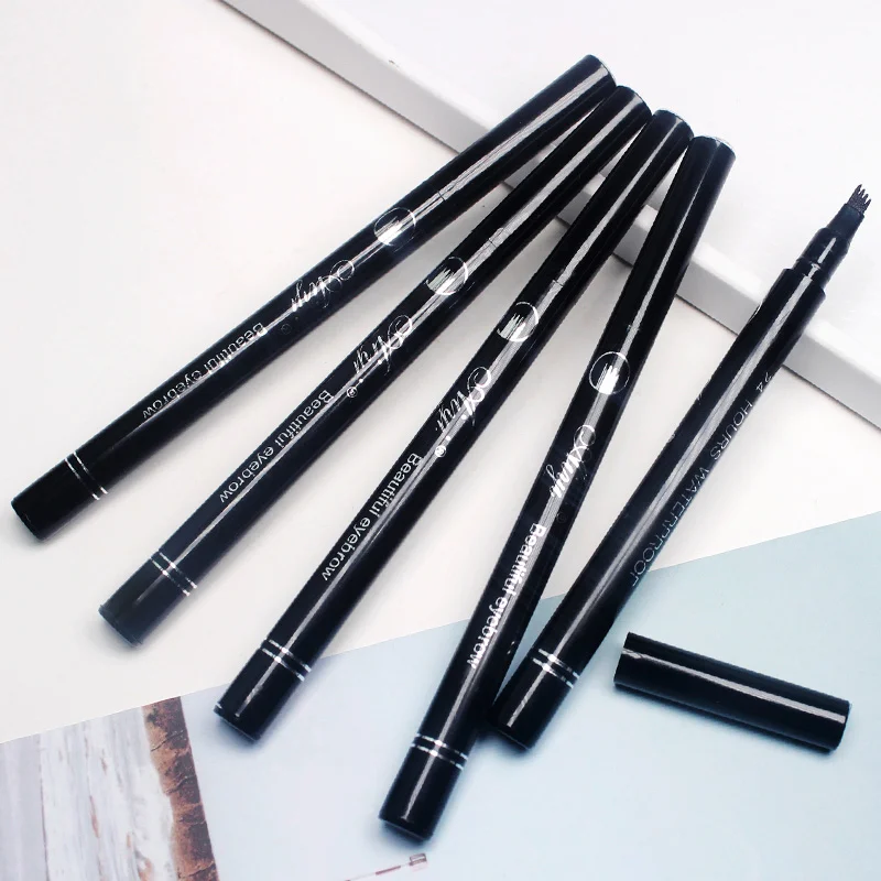 1pcs Liquid Eyebrow Pencil Waterproof with 4 Micro Fork Tip Simulate Real Eyebrows 5 Colors Eyes Makeup Cosmetic Eye Brow Pen