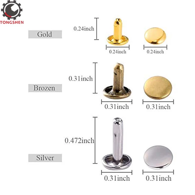 240 Sets Leather Rivets Double Cap Rapid Rivet Tubular-4 Colors 3 Size Metal Studs Brass Rivets with Setting Tool Kit for DIY Leather Crafts/shoes/bag