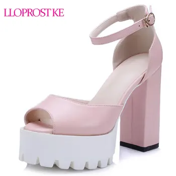 

Lloprost ke Fashion Women Black Thick Bottom Platform Sandals Thick Heeled Buckle 2018 Summer Ladies High Heels Sandals MY545