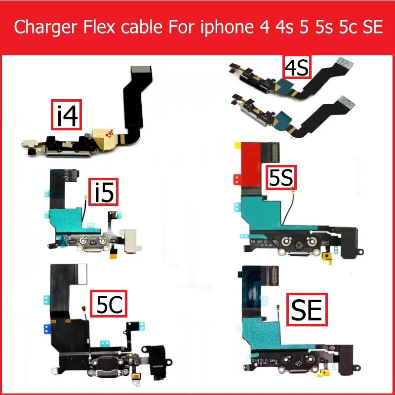 

USB Dock Charger Flex Cable For iPhone 4 4s 5 5s 5C SE Charging Headphone Audio Jack Port Connector With Mic Flex Cable Ribbon