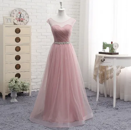 Robe De Soriee новое розовое платье подружки невесты, длина до пола, пышное сексуальное с украшением в виде кристаллов на талии со складками невесты для торжеств элегантные вечерние платья - Цвет: B