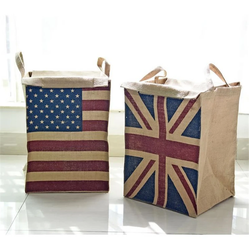 Doreen коробка высокой емкости домашняя коробка для хранения мелочей США U. K. Флаг джутовая корзина для стирки грязной одежды сумка для шкафа нижнее белье