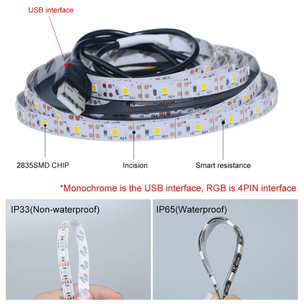 DC 5V USB Светодиодная лента 5050 3528 RGB ТВ фоновое освещение 60 светодиодов/м с мини