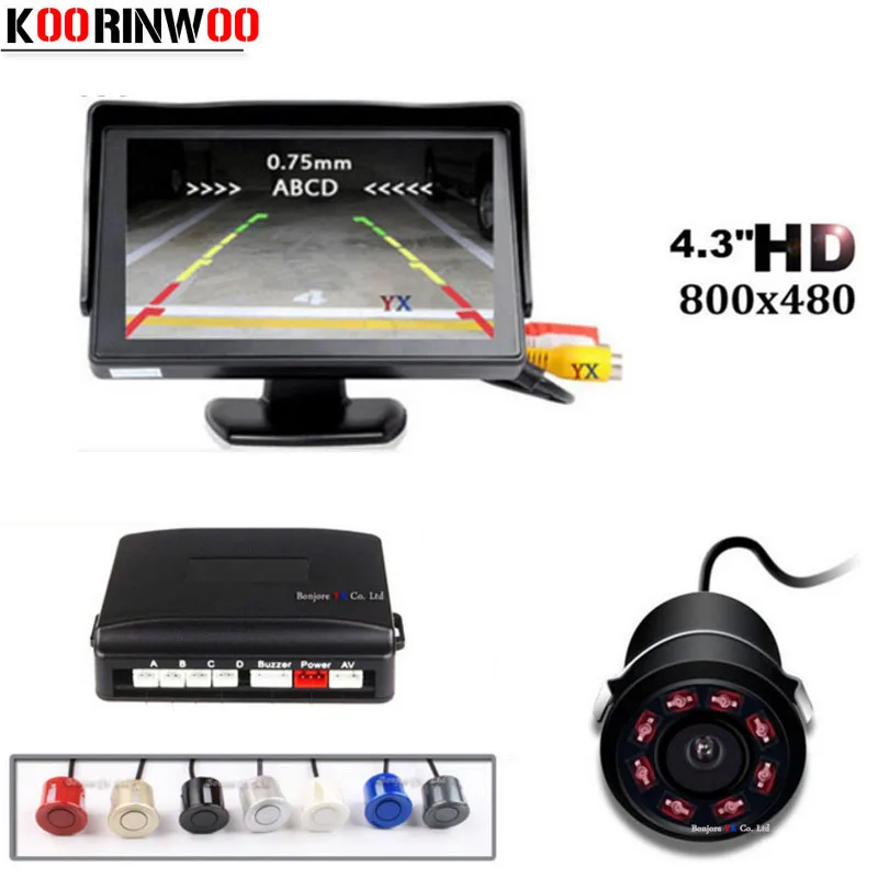 

Koorinwoo Car Video Monitor 800*480 Car Parking Sensor 4 Radars BIBI Speaker Car Rear view Camera Backup IP68 Reverse Parktronic