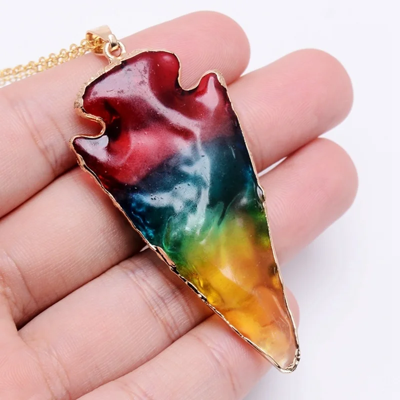

Natural Stone Arrow Head pendant Glass Rainbow Gradient Crystal Quartz Anchor Pendant Necklace Healing Reiki Jewelry Accessories