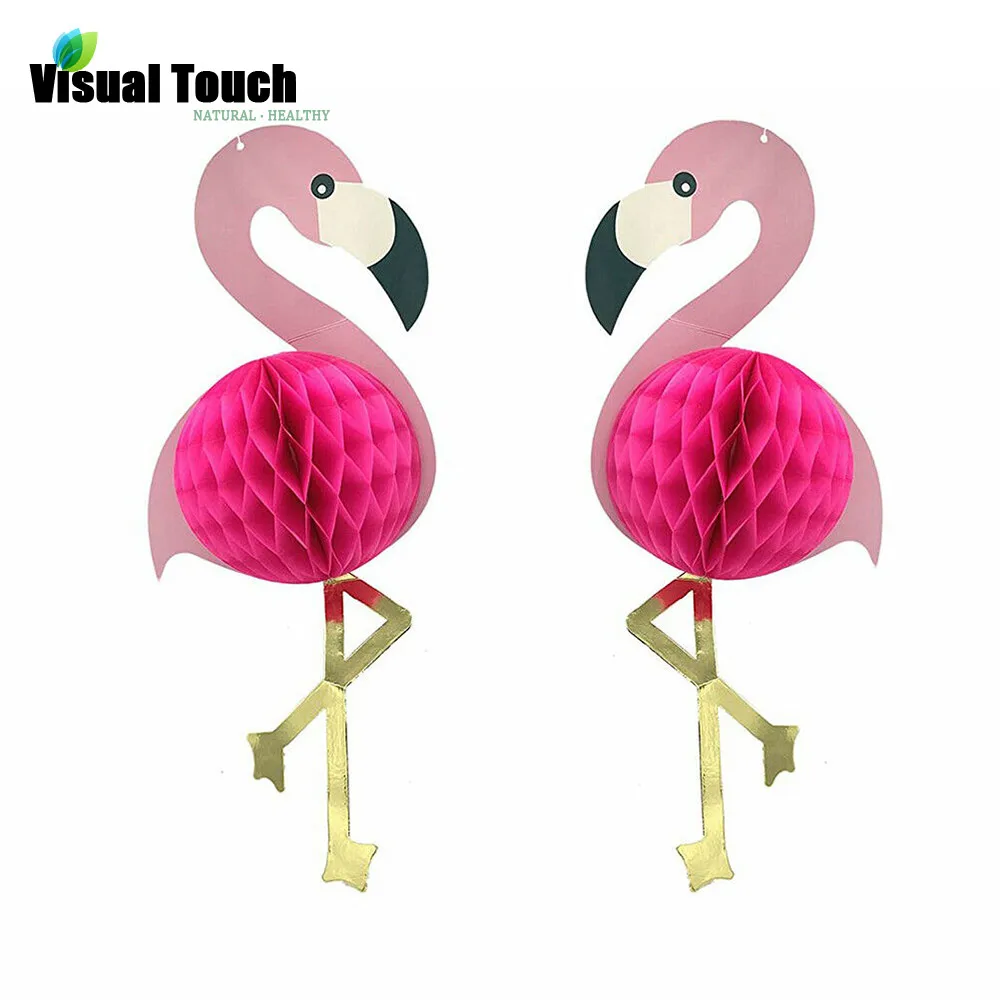 

Visual Touch Red Flamingo Honeycomb Ball Paper Pompoms Flower Lantern Ball Tropical Hawaiian Luau Wedding Party Decoration