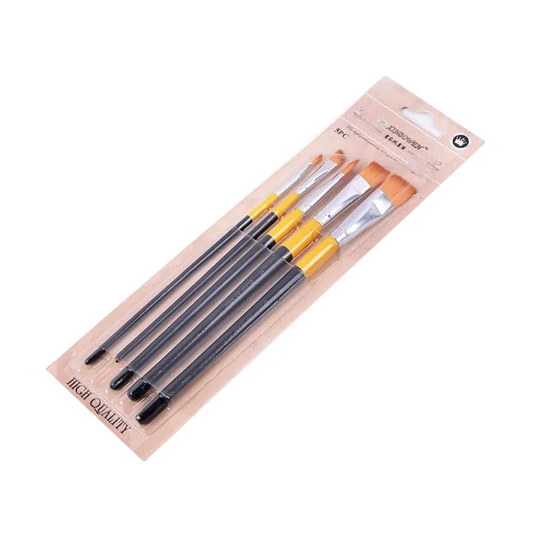 

5 pcs Suction card nylon hair flat head row pen oil brush sets High quality wood pole watercolor brush Art painting supplies