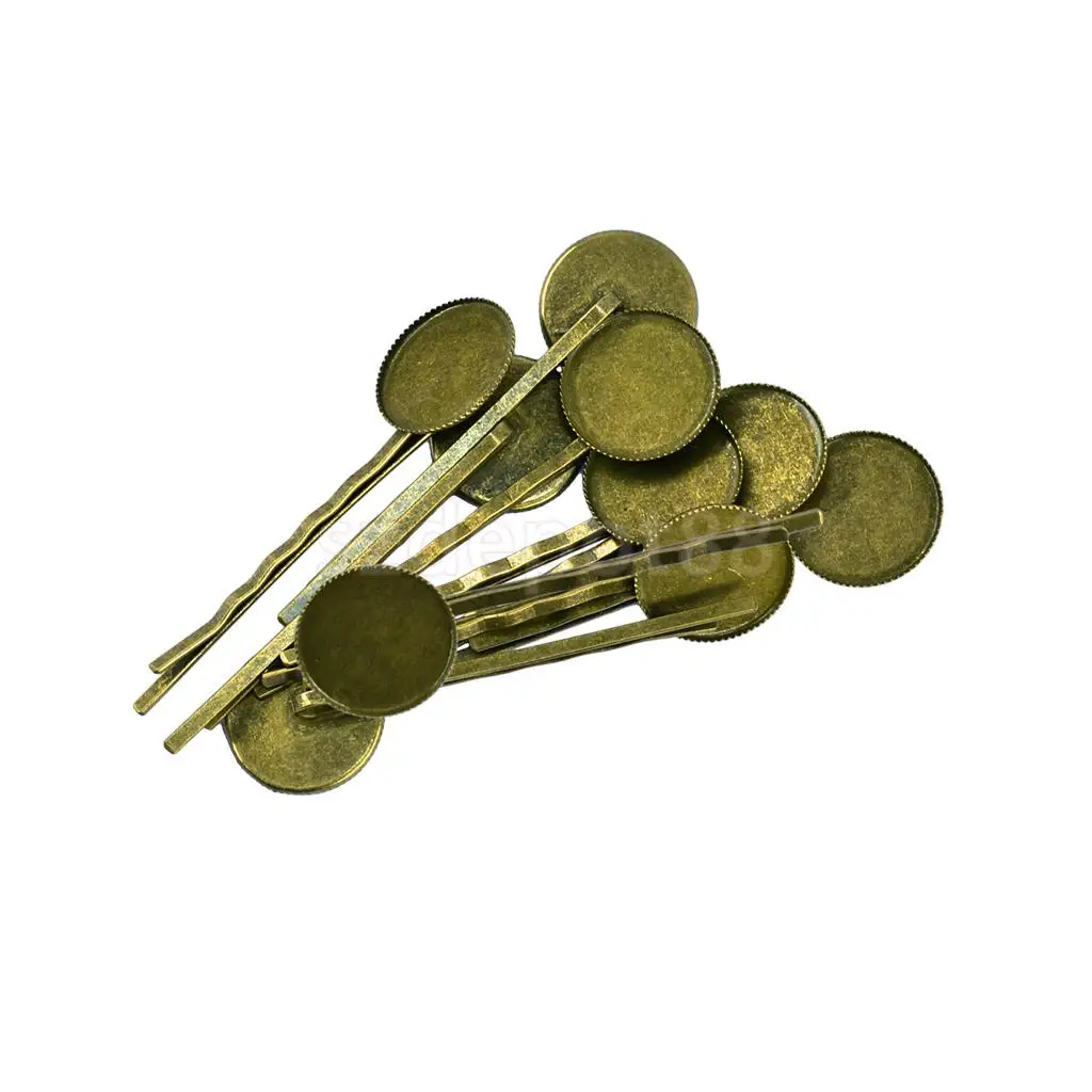 10 Pieces Vintage Brass Hair Slide with 18mm Pad Cabochon Bezel Setting Tray DIY Finding Craft 