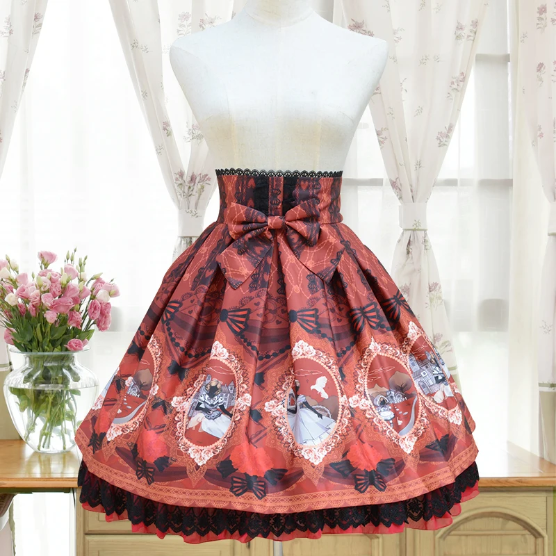 Prinses zoete lolita Brocade Tuin Hoge waisted rok rode Alice Sneeuwwitje Printing Rok ZYJ081 Prinses zoete lolita Brocade Tuin Hoge waisted rok rode Alice Sneeuwwitje Printing Rok ZYJ081