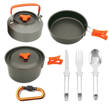 

Outdoor Camping Tableware Camping Cookware Picnic Set Camping Kettle Utensils Tourist Tableware With Foldable Spoon Fork Knife