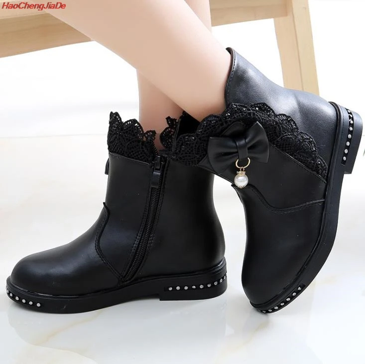 New Winter Girls High Boots Cute Bow Waterproof Female Children Snow Boots Fashion Warm Girls Kids Shoes