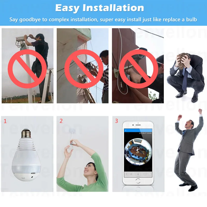Bulb Light Wireless IP Camera FishEye HD 960P 360 degree Smart Home CCTV VR Camera 1.3MP Home Security WiFi Camera Panoramic
