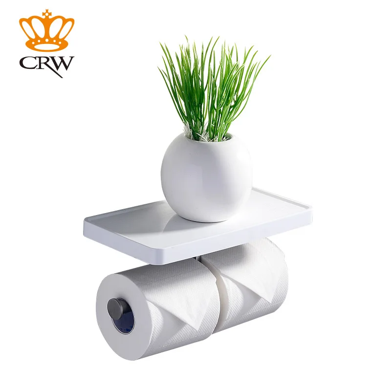 CRW Toilet Paper Holder Wall Mounted Chromed Bathroom Shelf to Put