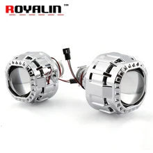 ROYALIN Square Car Mini Bi Halogen Xenon Headlight Lens For H1 H4 H7 Auto Motorcycle Lamp Retrofit Projector Gatling Gun Shrouds