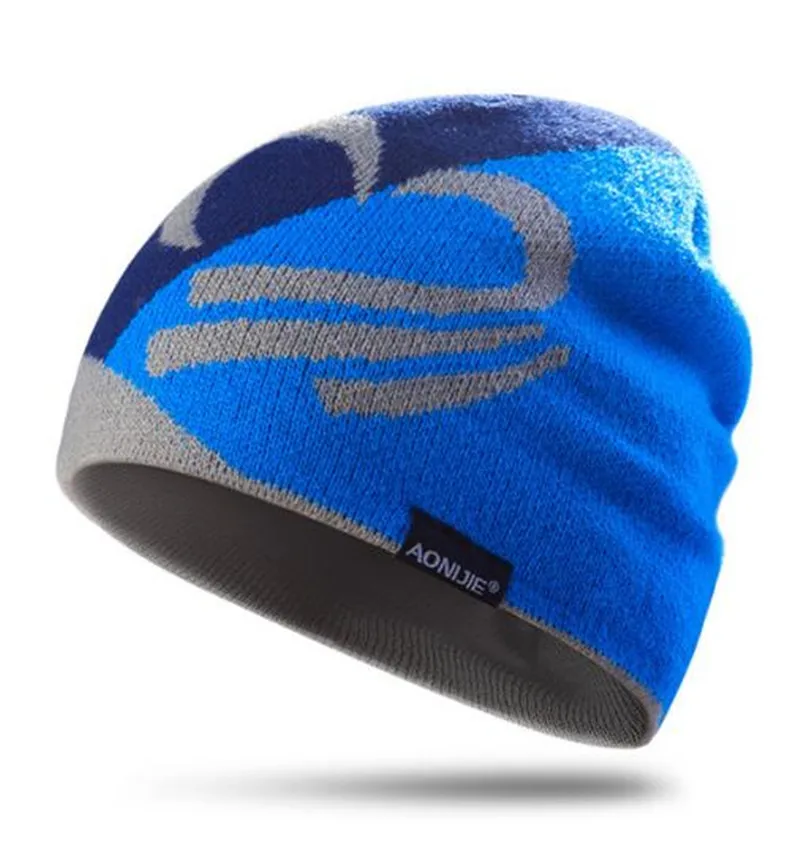 AONIJIE, зимние вязаные шапки, уличная спортивная шапка для сноубординга, зимняя ветрозащитная Толстая теплая шапка для бега, лыжная Кепка для бега, мужская и женская - Цвет: Синий