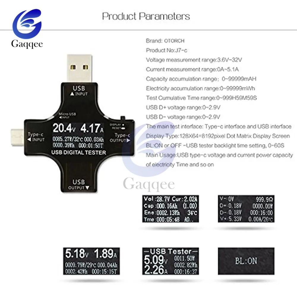 QC2.0 3,0 type-C USB тестер постоянного тока цифровой вольтметр амперитор напряжение измеритель тока Амперметр детектор банк питания индикатор зарядного устройства