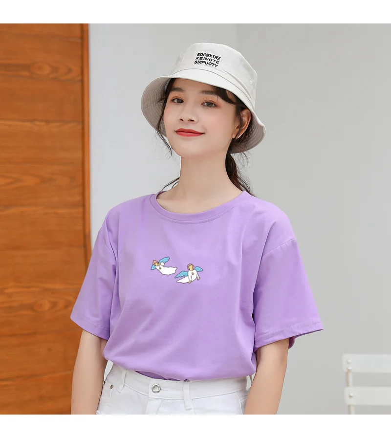 Kawaii Angel Print Women T Shirt Casual Funny Cute Tops Streetwear Hipster Tumblr Female Harajuku Cotton T-Shirts Camiseta Mujer (14)