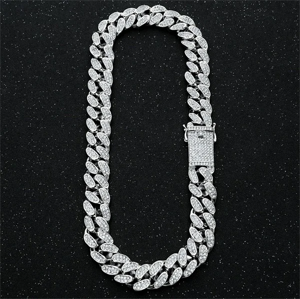 Хип-хоп, ожерелье с кубинской цепочкой, 2 см золотистое, серебристое покрытие, покрытый стразами, CZ Bling Rapper, мужские цепочки - Metal Color: Silver Necklace