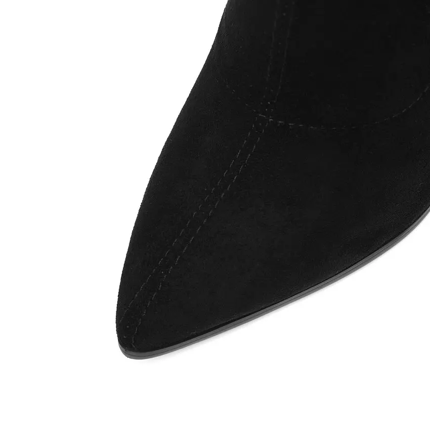 QUTAA Women Boots Lace Up Over The Knee Boots Fashion Pointed Toe Thin High Heel Winter Woman Shoes Long Boot Size 34-43