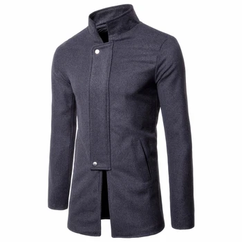 

Mens Coats 2019 Slim Men Stand Collar Tailored Coat of Solid Color Cloth