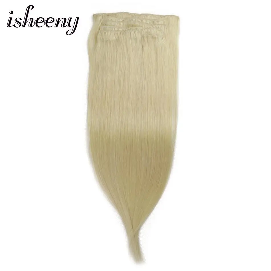 Isheeny 1"-22" человеческих волос клип в наращивание волос 7 шт./компл. 613# блондин человеческие волосы прямые волосы