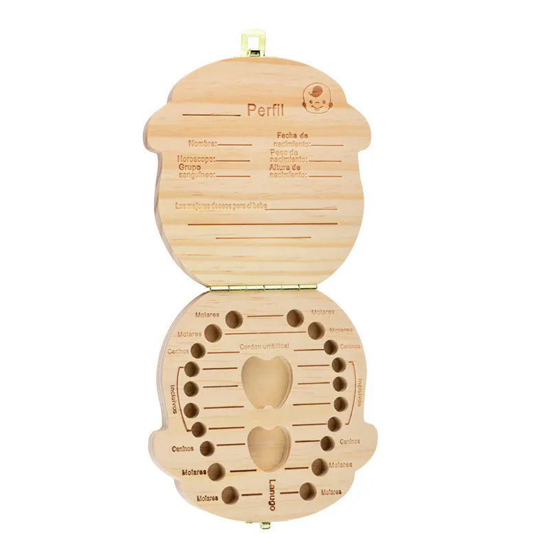 Spanish/English Tooth Box organizer for baby Milk teeth Save Wood storage box for kids Boy&Girl drop shipping