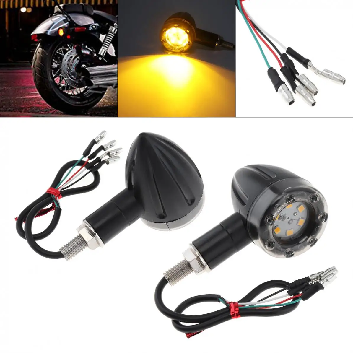 

2Pcs 12V 13 LED 4 Wires Motorcycle Smoke Hood Command Light Cornering Lamp Turn Signal Light for Motorcycle