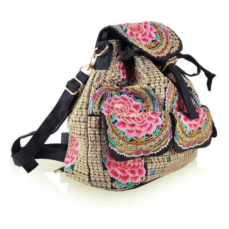 

Chinese Style Special Embroidery Backpack Women Stylish Leisure Small Back Pack Ladies Wear Resistant Canvas Casual Rucksack