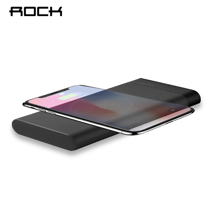 

ROCK Power Bank 10000mah QI Wireless Charger Portable External Battery Built-in Powerbank For iPhone X 8 Samsung S8 S9 Plus