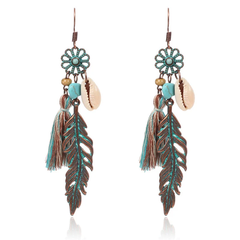 

New Bohemian Long Tassel Earrings Fashion Leaf Flower Shell Fringed Statement Drop Dangle Earrings For Women Jewelry