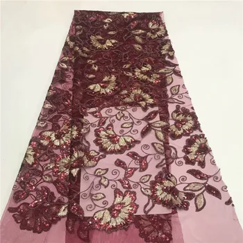 

African French Sequins Lace Fabric 2019 African Tulle Lace Fabric High Quality Nigerian Sequins Lace Embroidered Dress rf65-2140