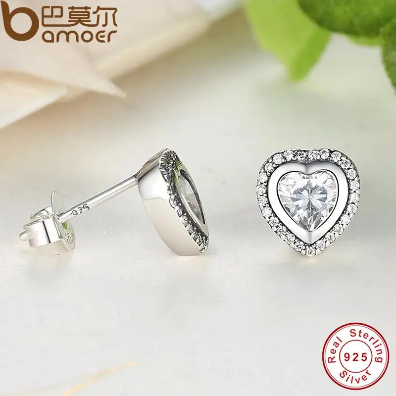 BAMOER 925 Sterling Silver Love Heart Shape Stud Earrings for Women Clear Cubic Zirconia Fashion Anniversary Jewelry PAS405 - Image 5