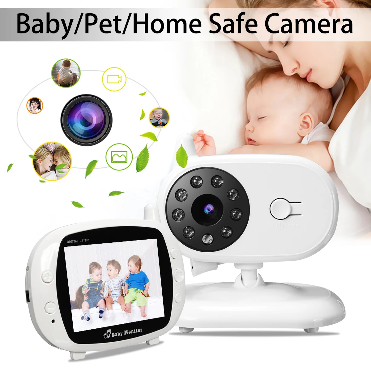 

2.4G Wireless Digital 3.5" LCD Baby Monitor Camera Audio Talk Video Night Vision High Resolution Home Security
