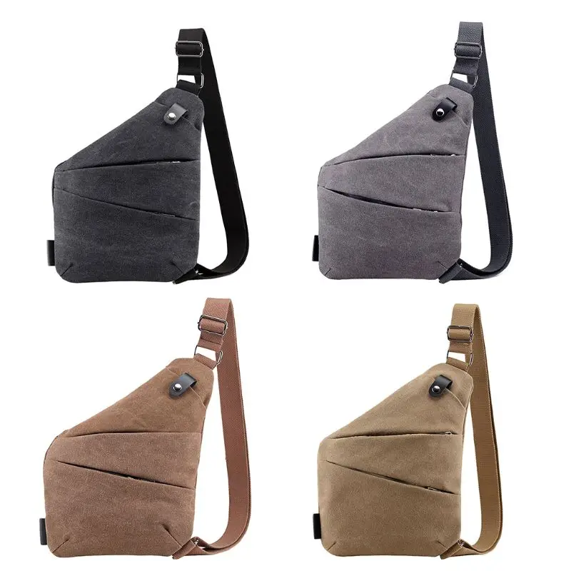Mens Simple Canvas Single Shoulder Chest Bag Multifunction Burglarproof ...