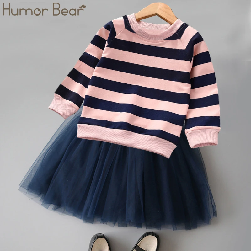 Humor bear/Одежда для маленьких девочек г. Новая весенне-осенняя футболка с длинными рукавами+ розовое платье принцессы Детская одежда Одежда для девочек